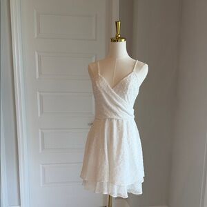 White Sleeveless Swiss Dot Wrap Dress
